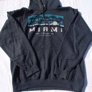 Miami Florida Hoodie Adult Medium Dark Gray Gilden Heavy Duty Pullover Hoodie